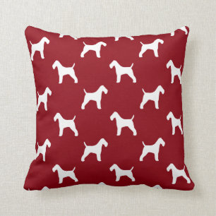 Wire Fox Terrier Silhouettes Pattern Red Throw Pillow