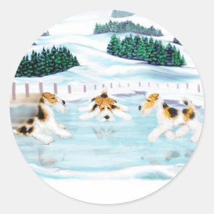 Wire Fox Terrier Skate Date Classic Round Sticker