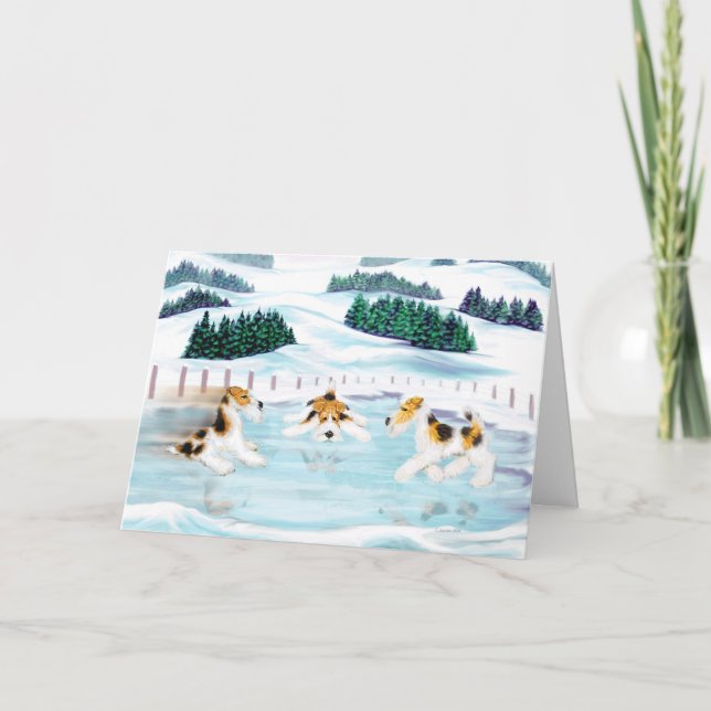 Wire Fox Terrier Skate Date Holiday Card (Front)