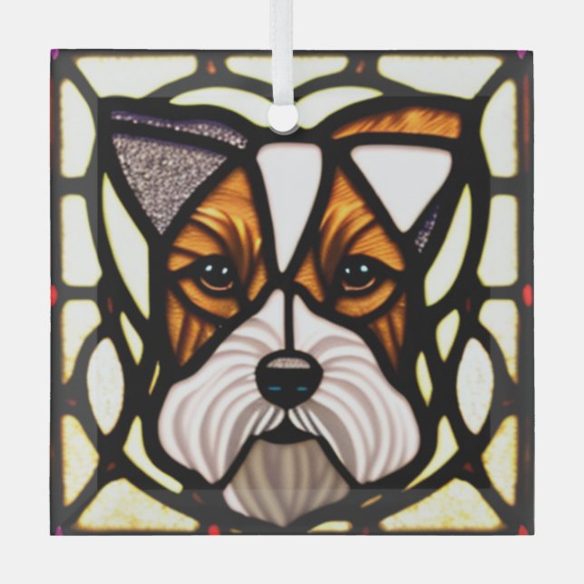 Wire Fox Terrier "Stained Glass" Glass Ornament (Front)