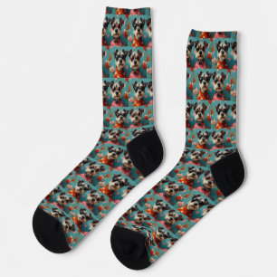 Wire Fox Terrier with Heart Roses Valentine's Day Socks
