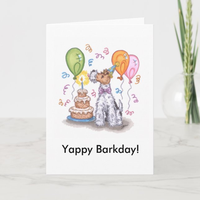 Wire fox terrier Yappy barkday card w/ envelope (Front)