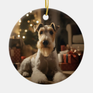Wire Hair Fox Terrier Christmas Card Ceramic Ornament