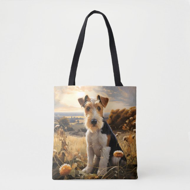 Wire Hair Fox Terrier In Autumn Countryside Tote Bag (Front)