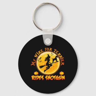Wire Hair Fox Terrier Rides Shot Dog Halloween Men Keychain