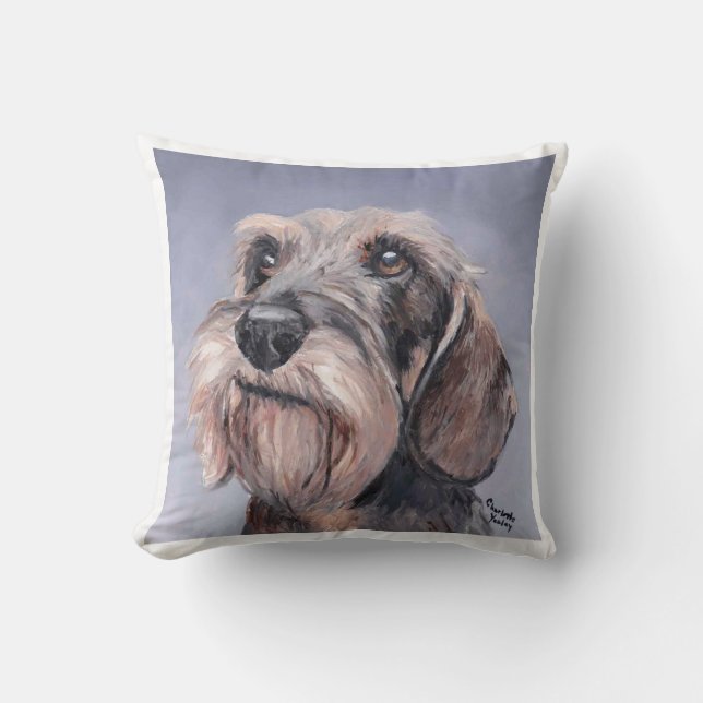 Wire Haired Dachshund Canine Dog Art Pillow (Front)