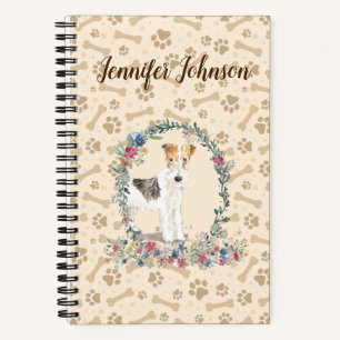 Wire Haired Fox Terrier Dog Paw Print & Floral Notebook