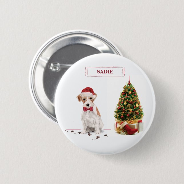 Wire Haired Jack Russell Funny Christmas Dog 2 Inch Round Button (Front & Back)