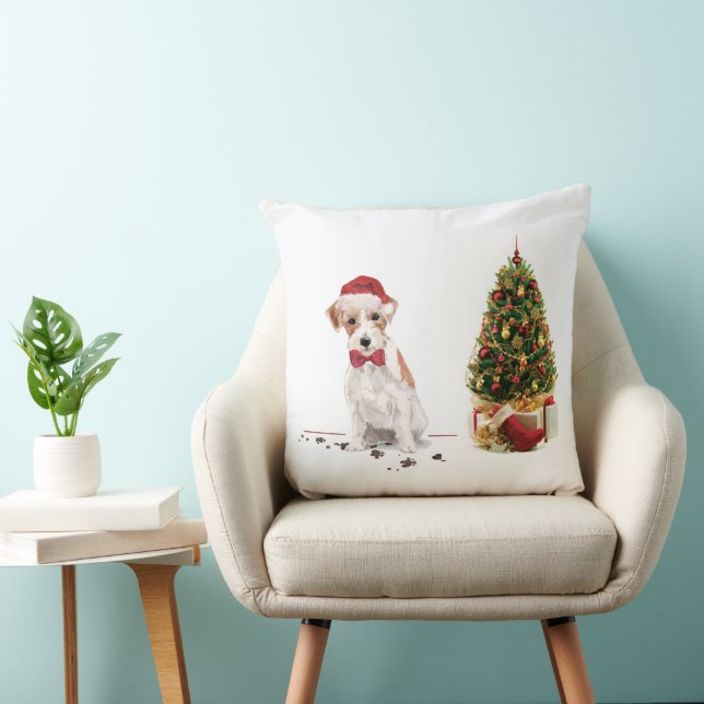 Wire Haired Jack Russell Funny Christmas Dog Throw Pillow (Chair)