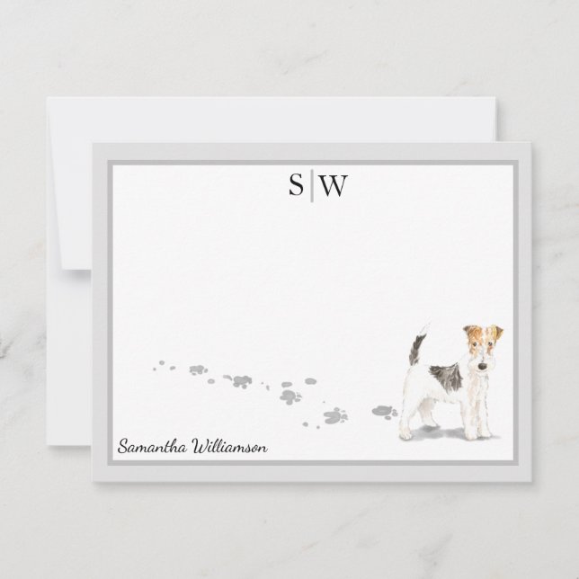 Wire Haired Terrier Grey Border Monogram Custom Card (Front)