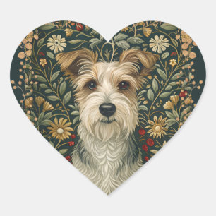 Wire Jack Russell Terrier in Cottagecore Garden Heart Sticker