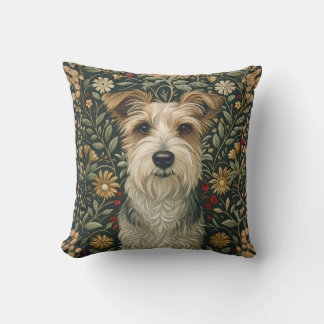 Wire Jack Russell Terrier in Cottagecore Garden Throw Pillow