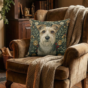Wire Jack Russell Terrier in Cottagecore Garden Throw Pillow