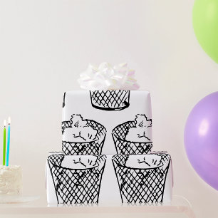 Wire Mesh Waste Basket Black and White Trash Wrapping Paper