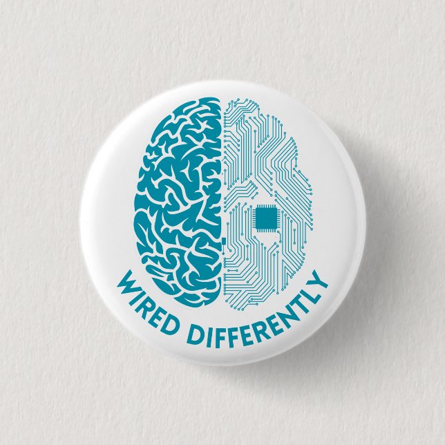 Wired Differently – Brain with Electronic Wiring 1 Inch Round Button (Front)
