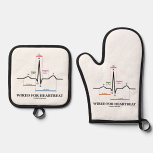 Wired For Heartbeat ECG/EKG Sinus Rhythm Oven Mitt & Pot Holder Set