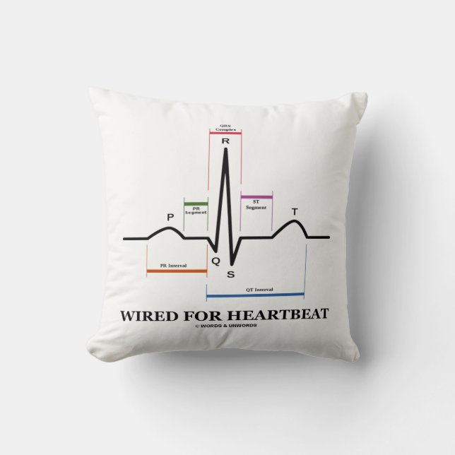 Wired For Heartbeat ECG/EKG Sinus Rhythm Throw Pillow (Front)