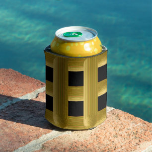 Wired Golden Cord Squared Pattern Gold On Black Can Cooler