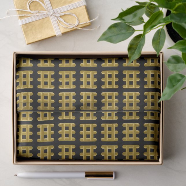Wired Golden Cord Squared Pattern Gold On Black Tissue Paper (Gift)