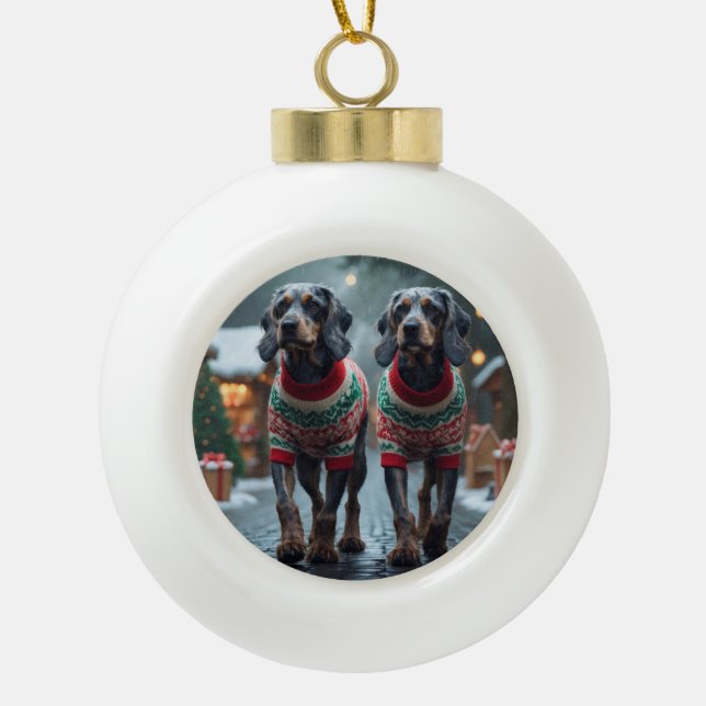 Wired Haired Pointing Griffon Dogs Christmas Snow  Ceramic Ball Christmas Ornament (Front)