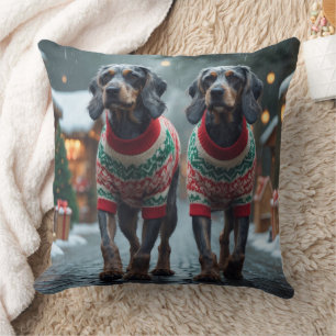 Wired Haired Pointing Griffon Dogs Christmas Snow  Throw Pillow