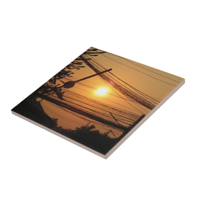 Wired Sunset ... Krung Thep, Thailand Tile (Side)