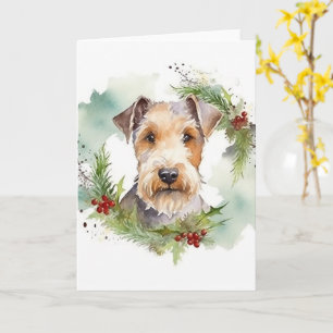 Wirefox Terrier Christmas Wreath Festive Pup  Card