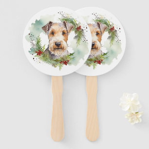 Wirefox Terrier Christmas Wreath Festive Pup  Hand Fan