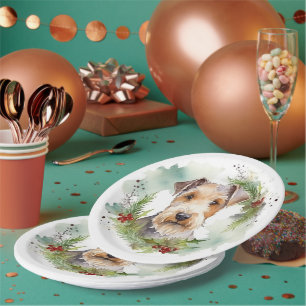 Wirefox Terrier Christmas Wreath Festive Pup  Paper Plate
