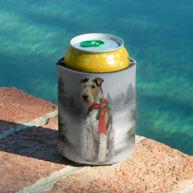 Wirefox Terrier Dog in Snow Christmas Can Cooler (In Situ Pool)