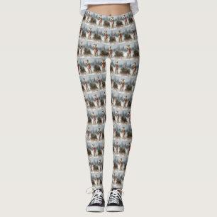 Wirefox Terrier Dog in Snow Christmas Leggings