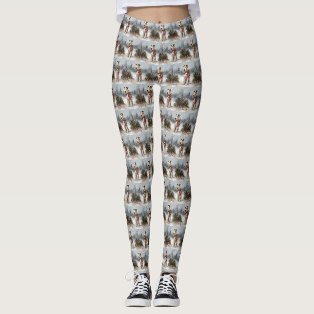 Wirefox Terrier Dog in Snow Christmas Leggings (Front)