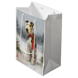 Wirefox Terrier Dog in Snow Christmas Medium Gift Bag