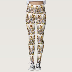 Wirefox Terrier Dog With Easter Eggs Holiday Leggings