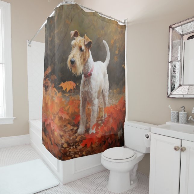 Wirefox Terrier in Autumn Leaves Fall Inspire  (In Situ)