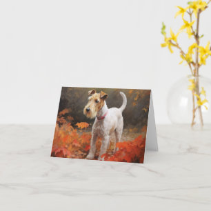 Wirefox Terrier in Autumn Leaves Fall Inspire Card