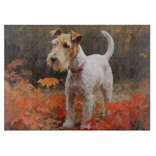 Wirefox Terrier in Autumn Leaves Fall Inspire  Cutting Board (Front)