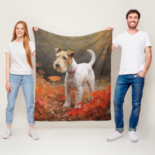 Wirefox Terrier in Autumn Leaves Fall Inspire  Fleece Blanket