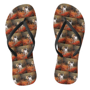 Wirefox Terrier in Autumn Leaves Fall Inspire  Flip Flops