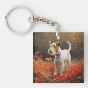 Wirefox Terrier in Autumn Leaves Fall Inspire Keychain
