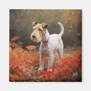 Wirefox Terrier in Autumn Leaves Fall Inspire  Magnet