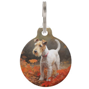 Wirefox Terrier in Autumn Leaves Fall Inspire  Pet Tag