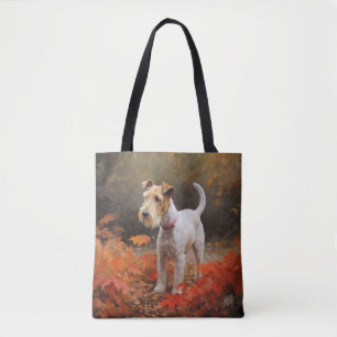 Wirefox Terrier in Autumn Leaves Fall Inspire Tote Bag