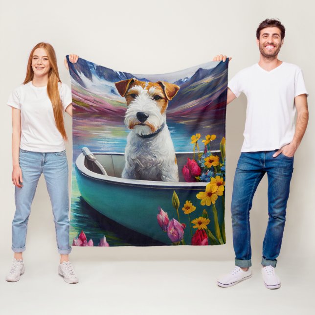 Wirefox Terrier on a Paddle: A Scenic Adventure Fleece Blanket (In Situ)