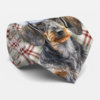 Wirehair Dachshund Dog Holiday Plaid Christmas Tie