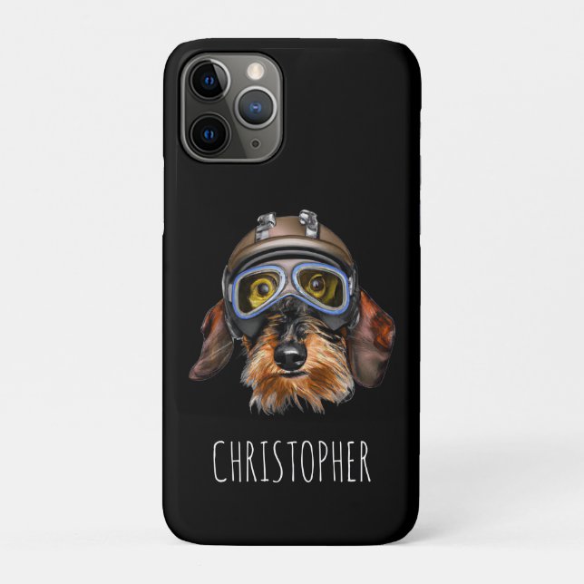 Wirehair Dachshund Dog with Helmet Case-Mate iPhone Case (Back)