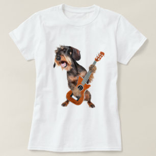 Wirehair Dachshund Playing Guitar T-Shirt