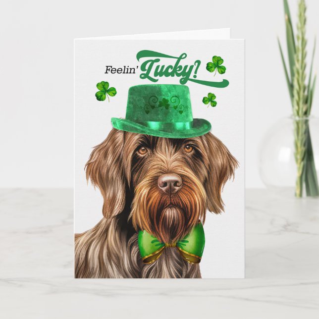 Wirehair Pointing Griffon Lucky St Patrick's Day Holiday Card (Front)