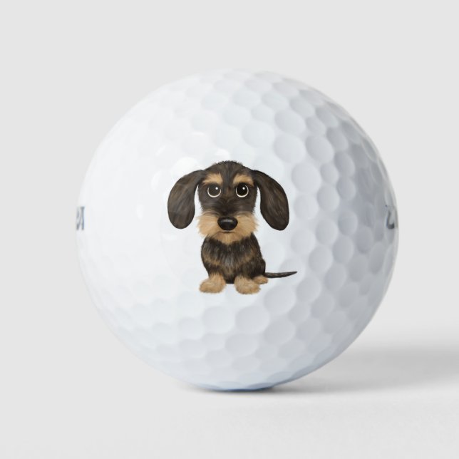 Wirehaired Dachshund | Cute Cartoon Dog Teckel Golf Balls (Front)