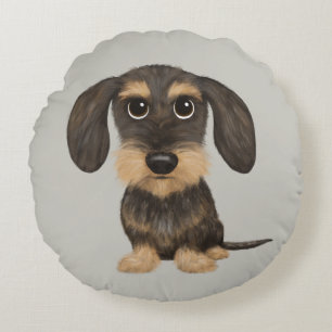 Wirehaired Dachshund   Cute Cartoon Dog Teckel Round Pillow